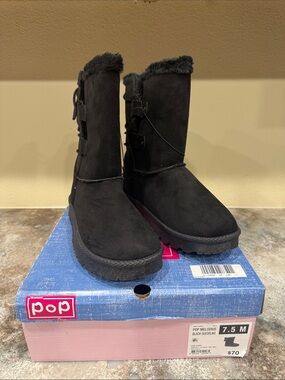 pop Black Mid-Calf Faux-Fur Winter Boots